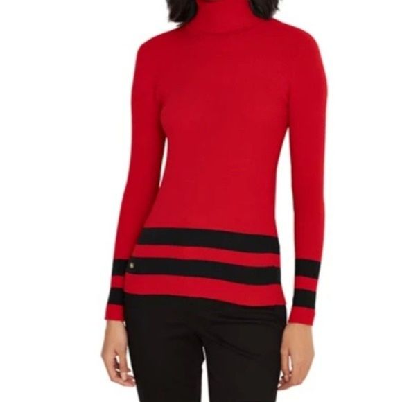 NWT Lauren Ralph Lauren Red and Black Turtleneck Sweater - Picture 1 of 11